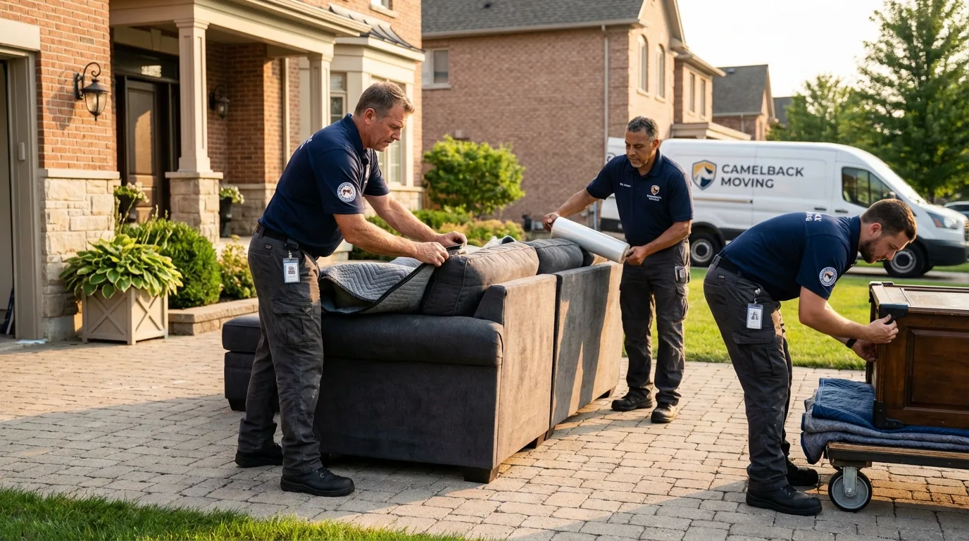 Large estate moving crew wrapping furniture in Huron, OH